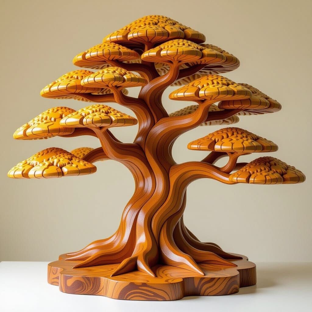 Detailed Wooden Sculpture of a Majestic Tree