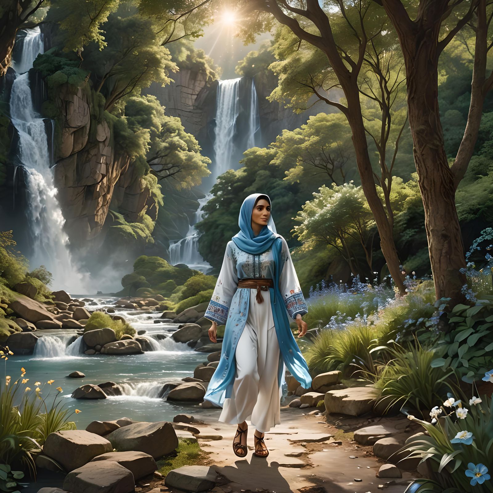 Woman in Hijab Walking Through a Nature Reserve