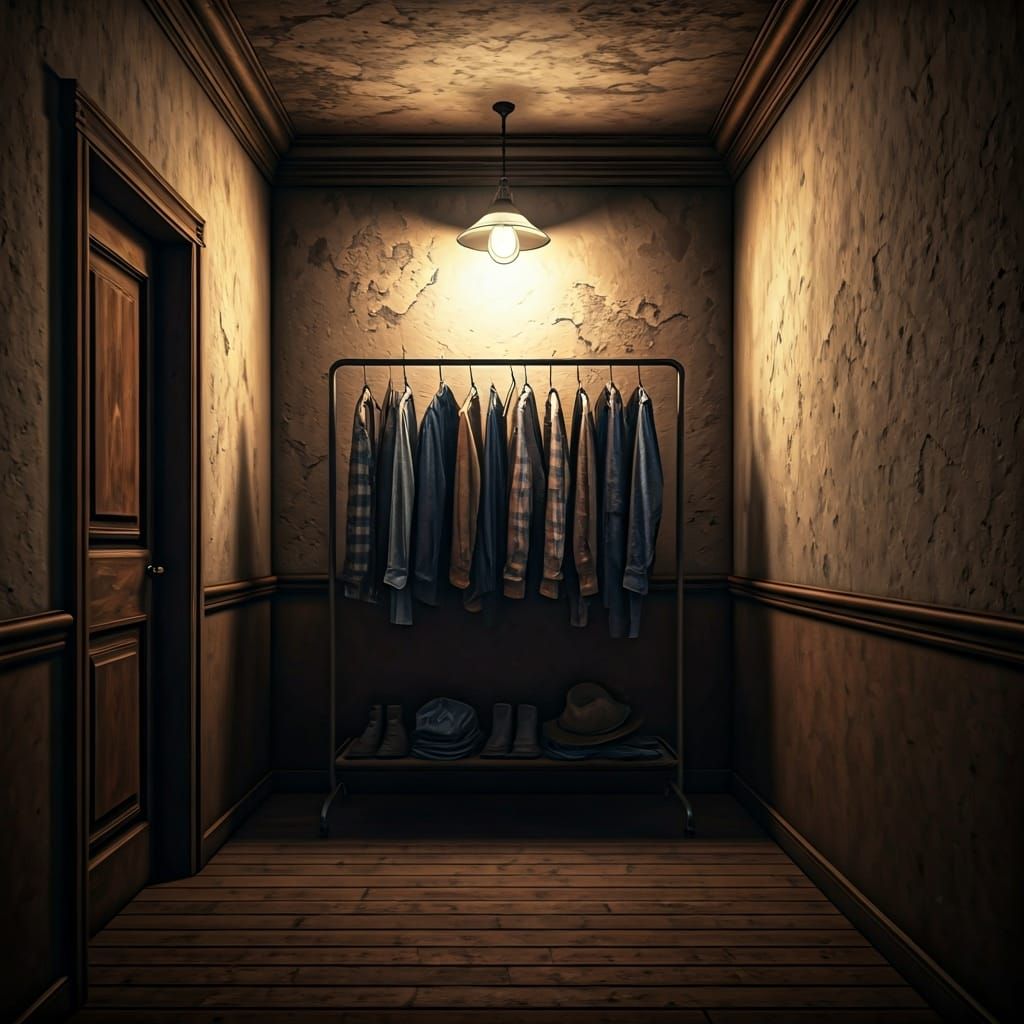 Grunge Hallway with Rustic Clothes Rack