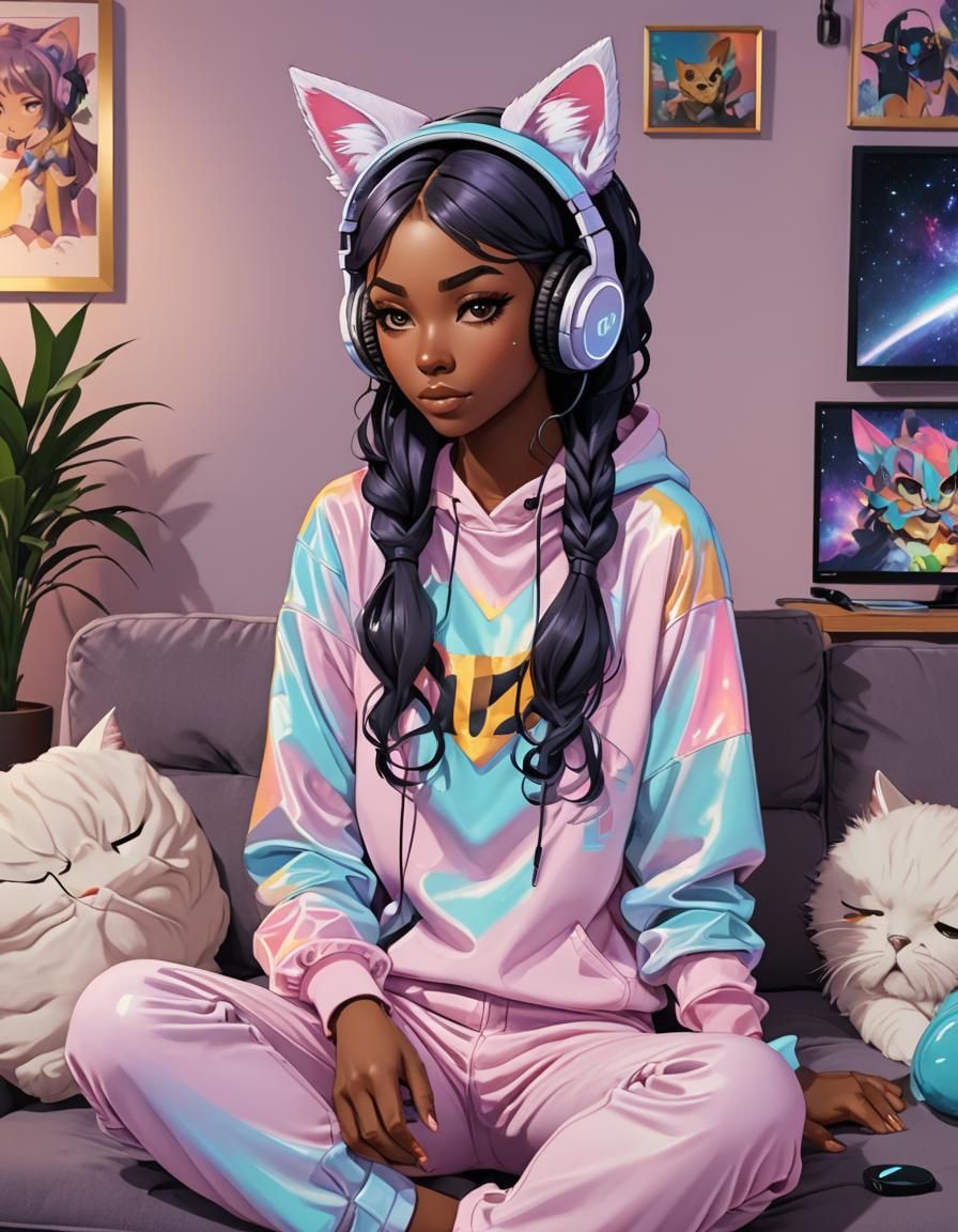 Anime Gamer Girl in 90s Video Game Style