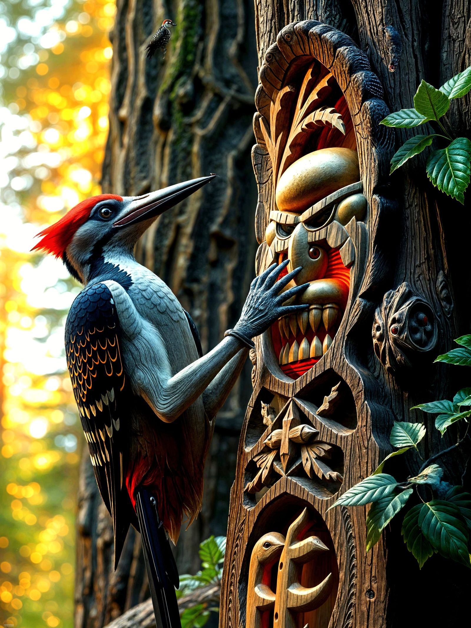 Woodpecker Carving Totem Pole on General Sherman Tree