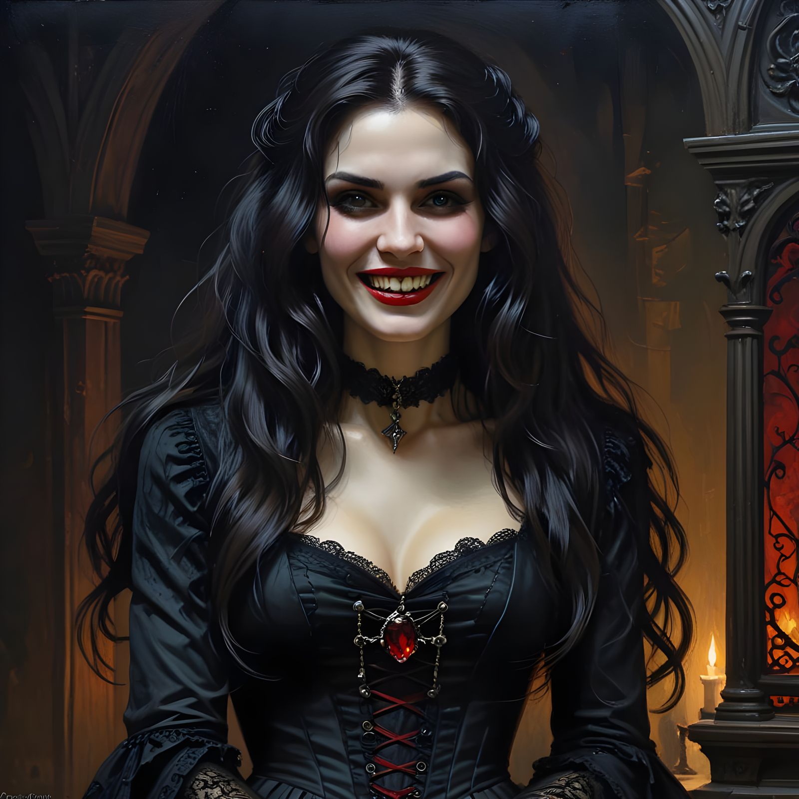 Ethereal Vampire Portrait in Oil Painting Style