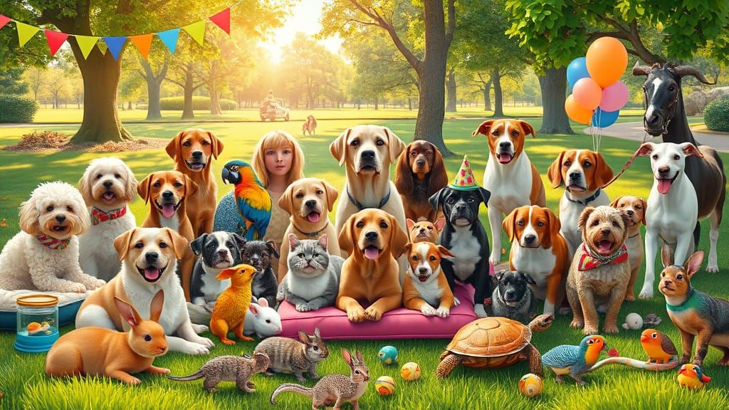 Joyful Gathering of Pets in a Serene Park