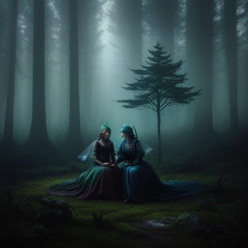 Hyperrealistic Fairies in a Misty Forest