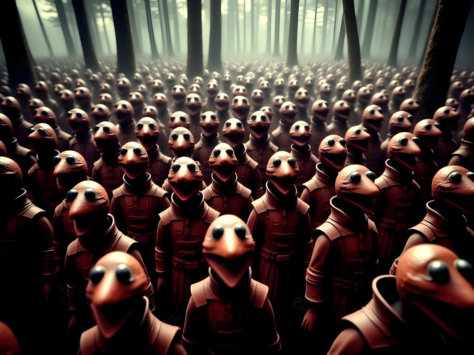 Terracotta Muppet Warriors in Dark, Vintage Style