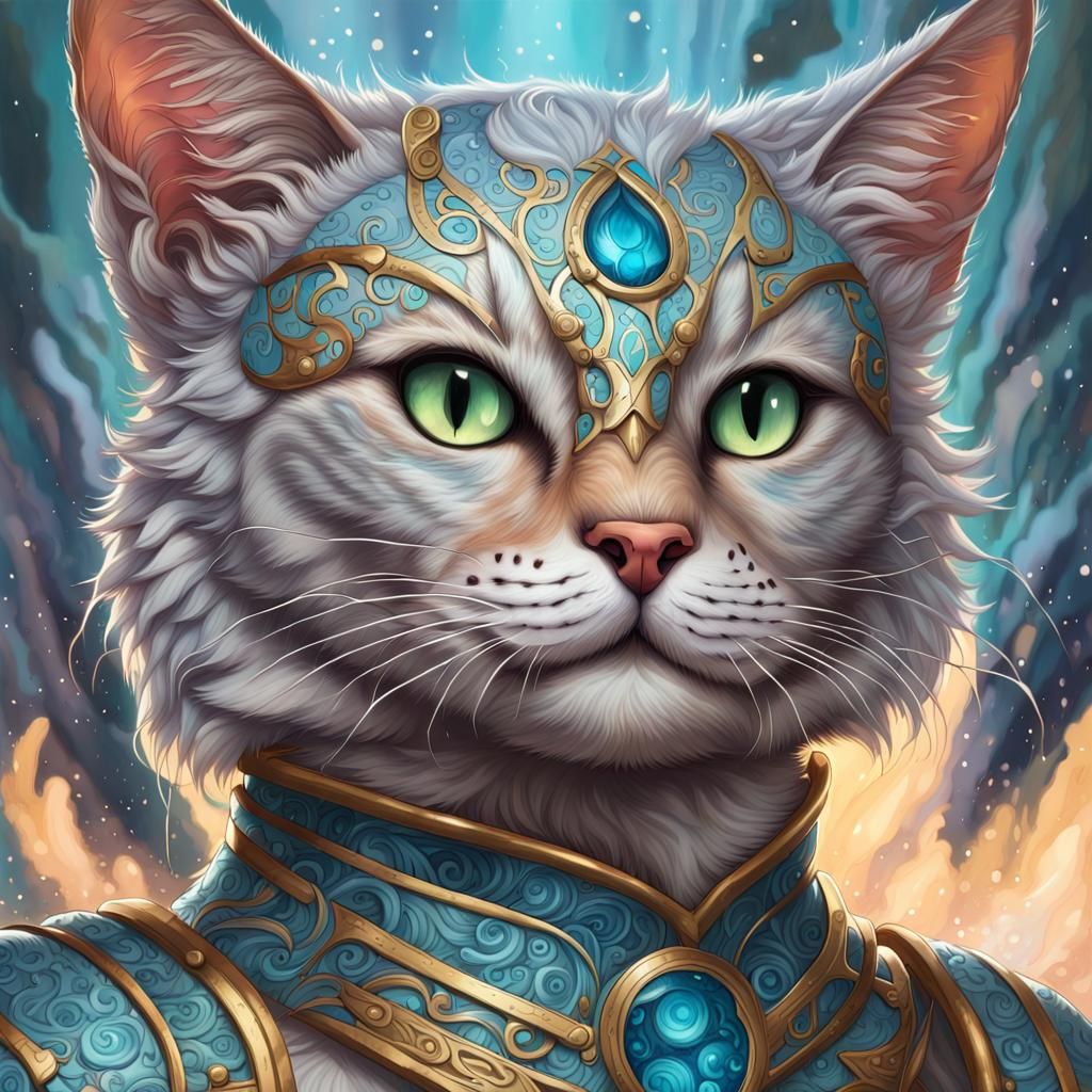 Anthropomorphic Cat Goddess Warrior in Splash Art Style