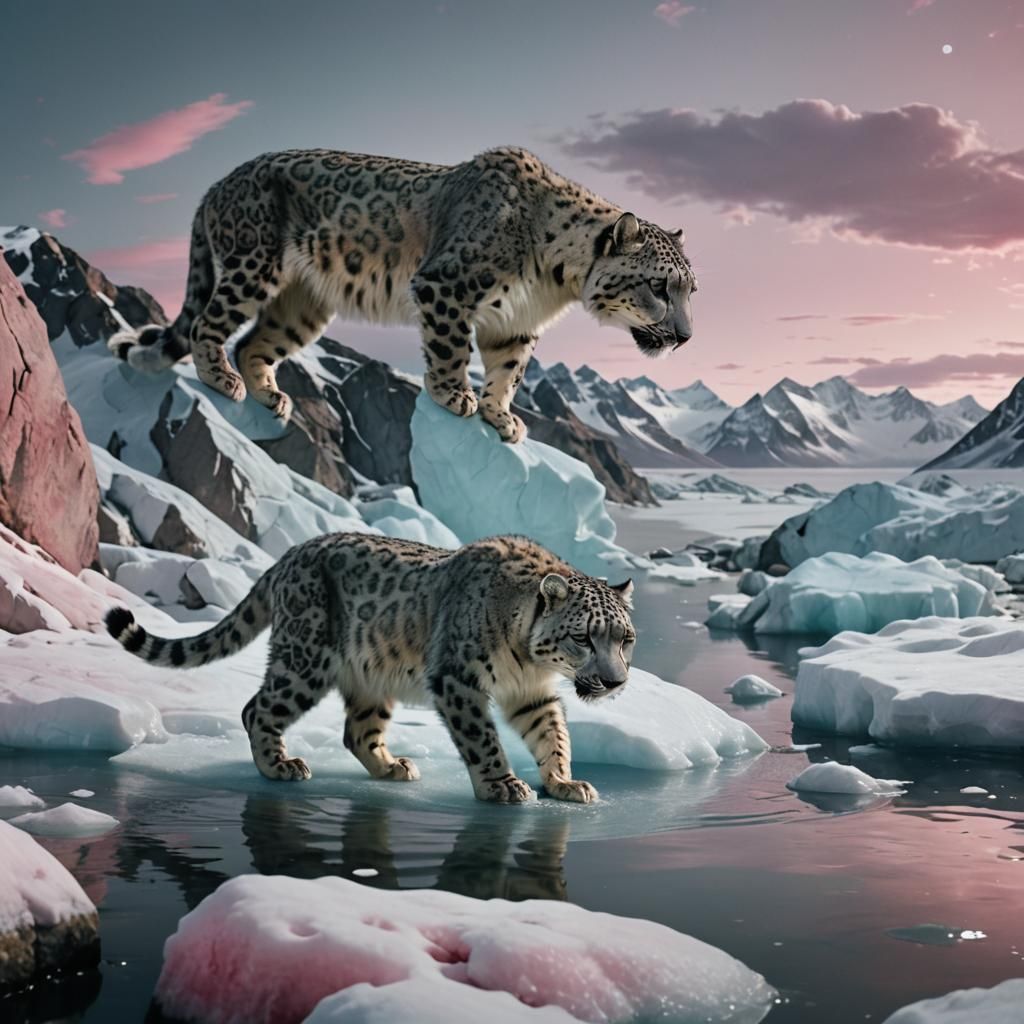 Snow Leopard Hunting in Arctic Landscape