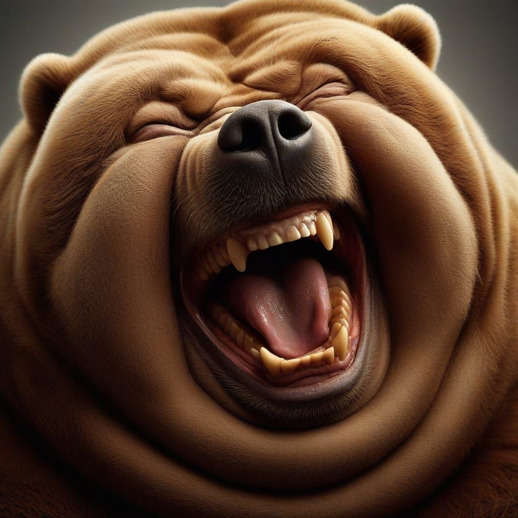 Close-Up Photograph of Obese Bear Laughing
