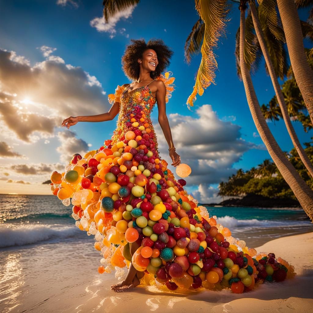 Fruit Salad Dress on Tropical Beach