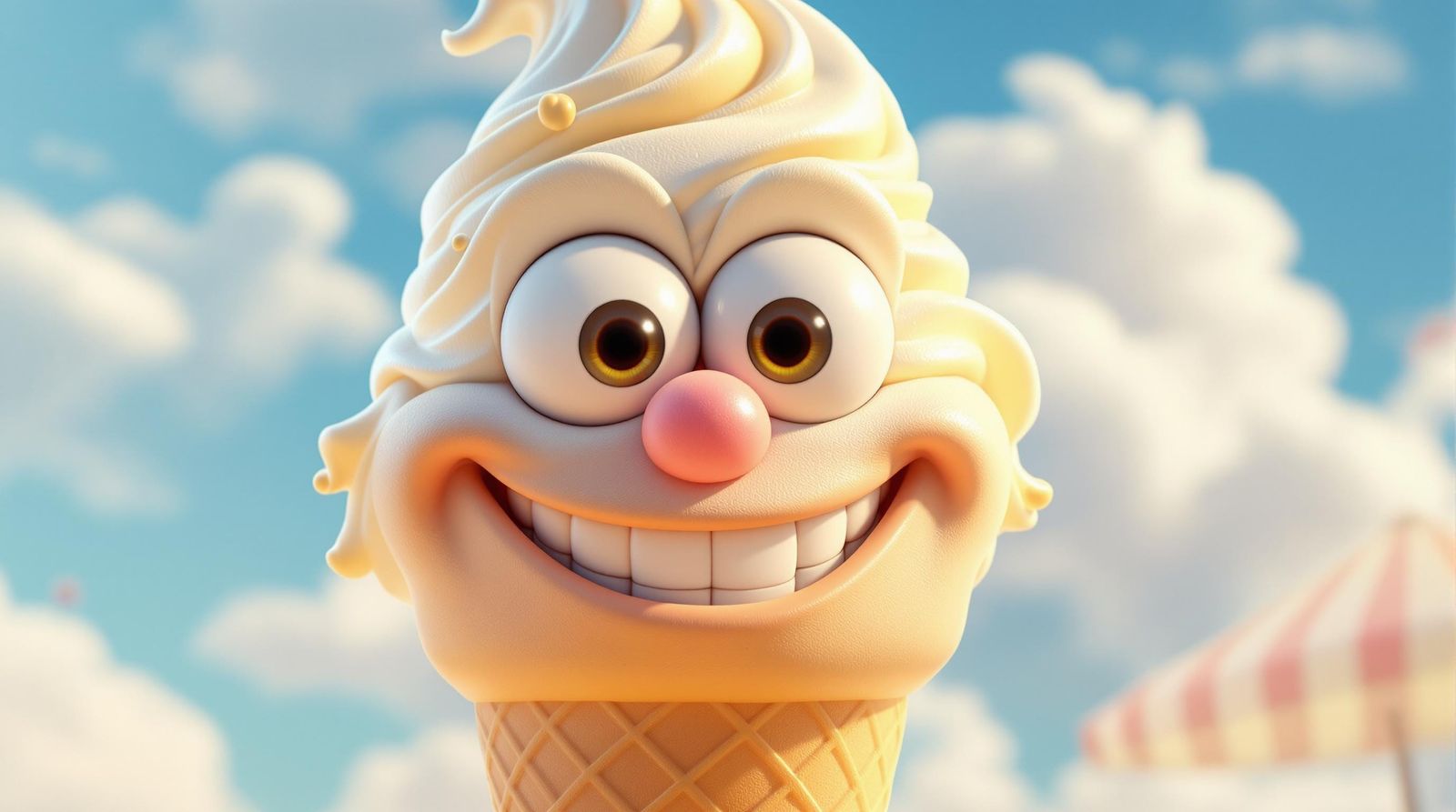 Surreal Ice Cream Cone Portrait in Bright Daylight