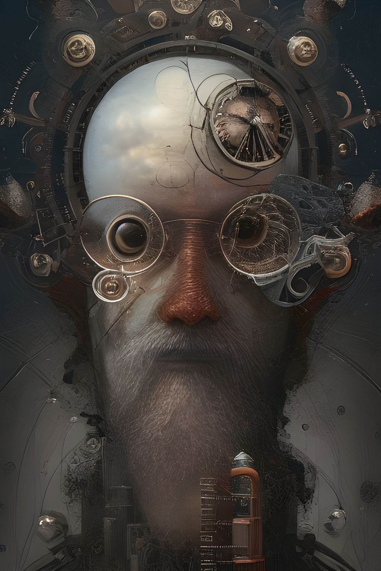 Father Time Portrait in Mixed Media Style