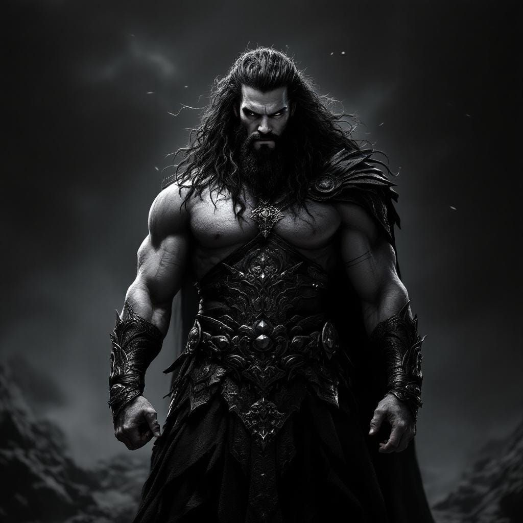 Hades in Dark Armor: Grayscale Concept Art