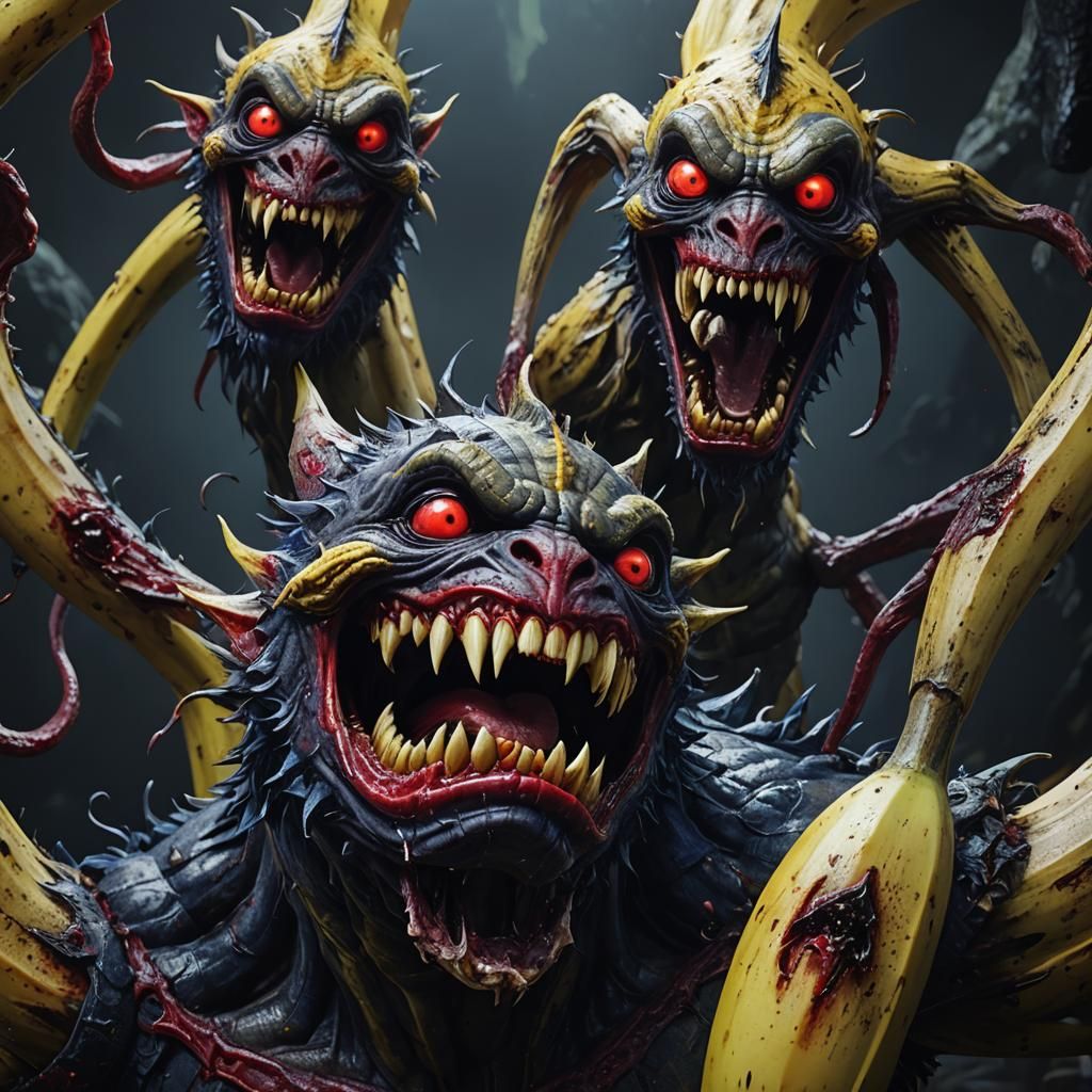 Grotesque Mutated Banana Creature in Dark Fantasy Art