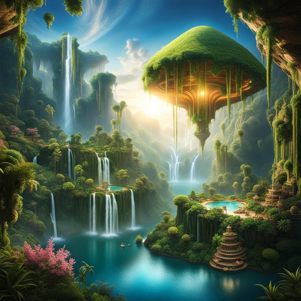 Celestial Oasis: Floating Island in Ethereal Light