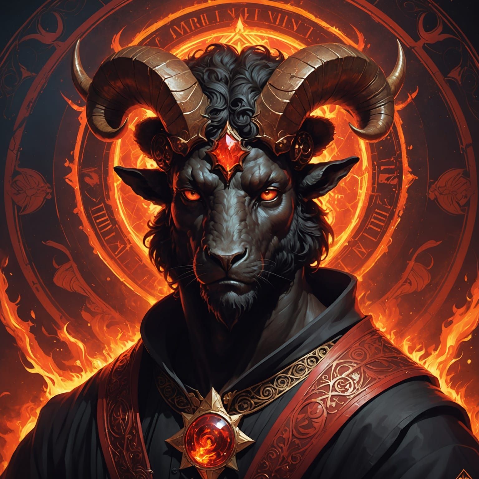 Aries Portrait with Fire and Mars, Hyperdetailed Art