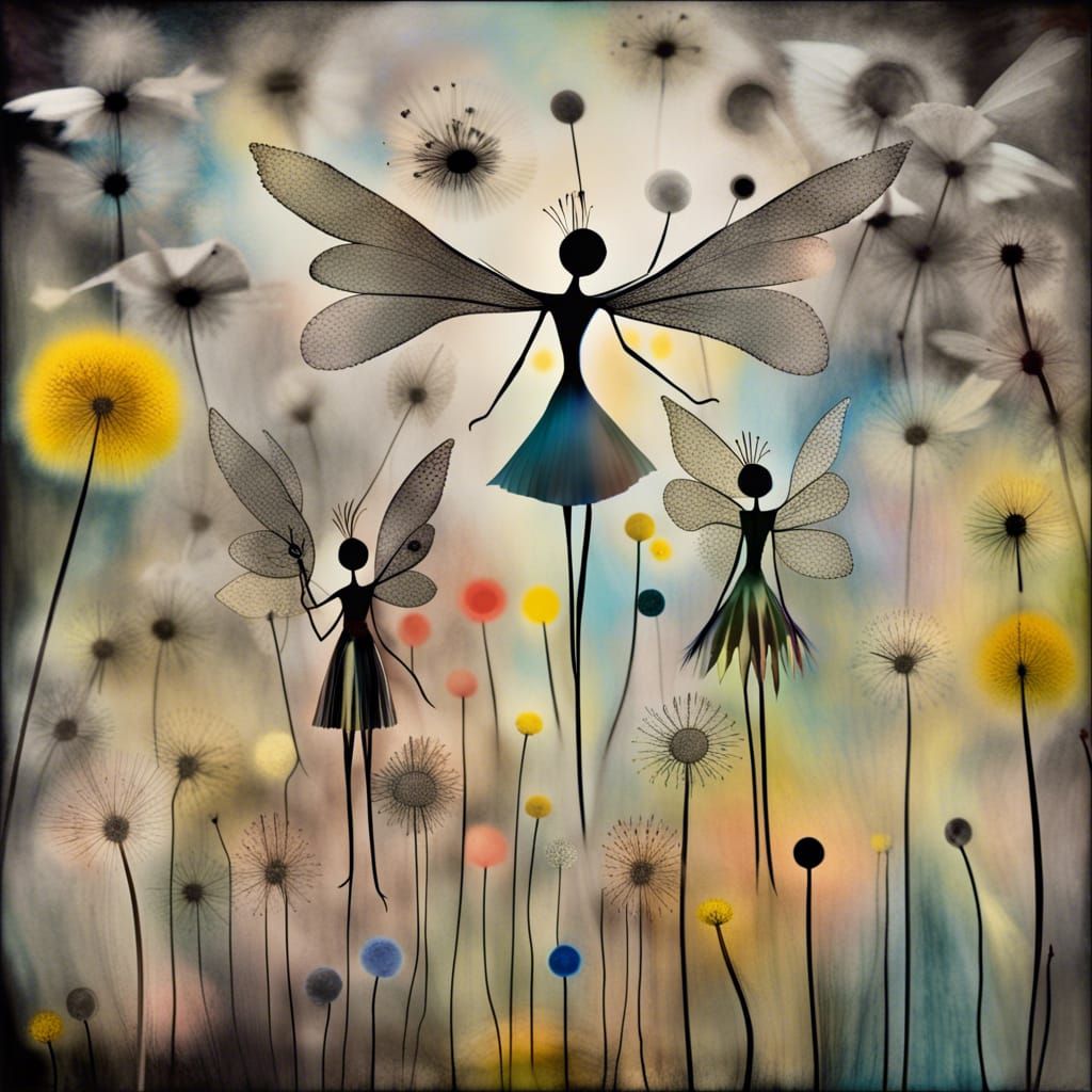 Fairies Making Wishes in Dandelion Dreamscape