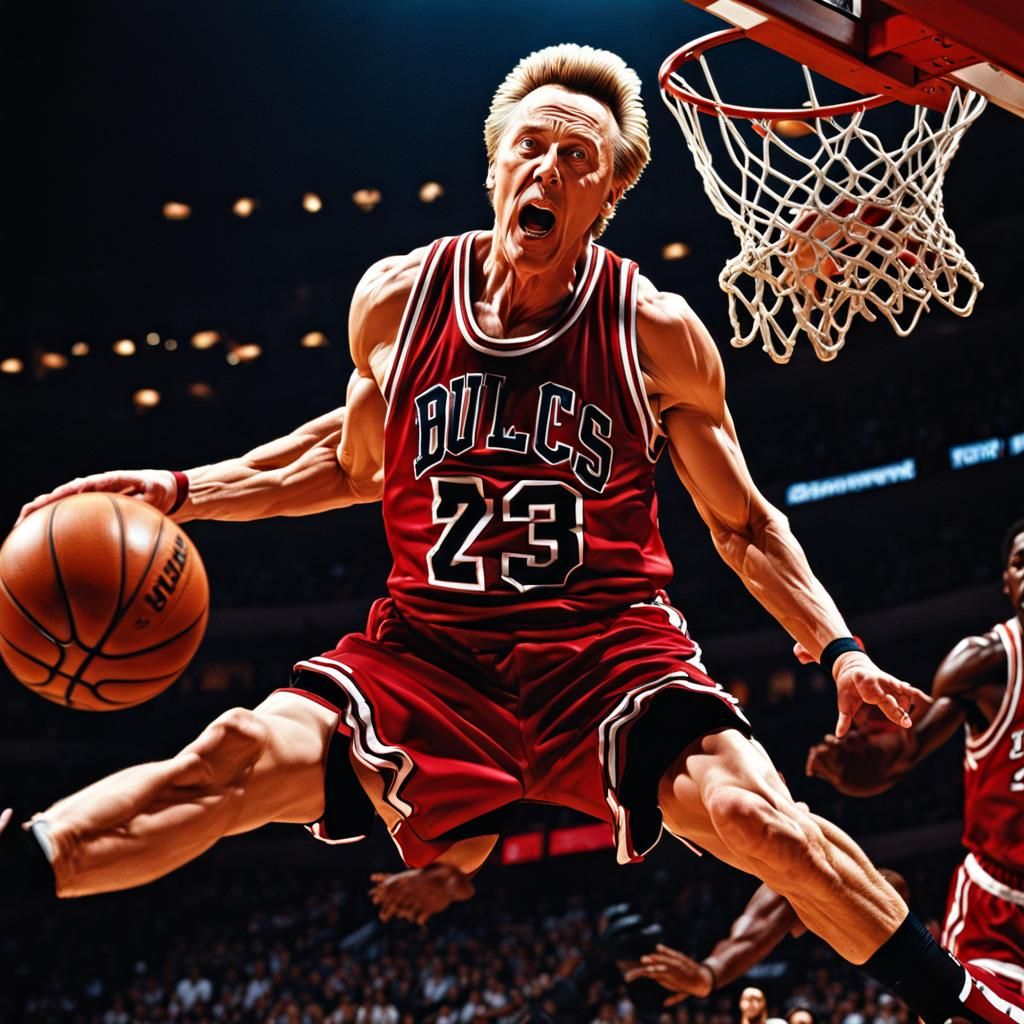 Hyperrealistic Christopher Walken Slam Dunk in HDR