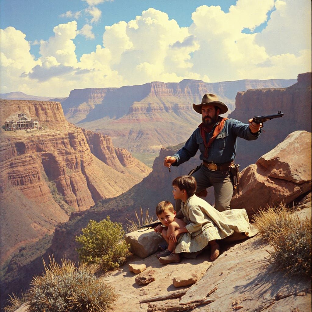 Old West Battle: Hays and Rangers in Vibrant Canyon