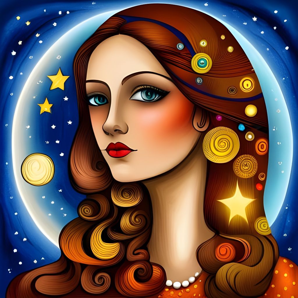 Gypsy Girl with Starry Orb in Art Brut Style