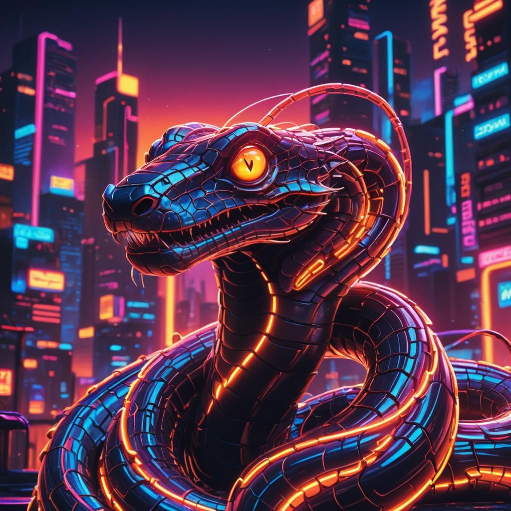 Neon Serpent in Synthwave Retro Style