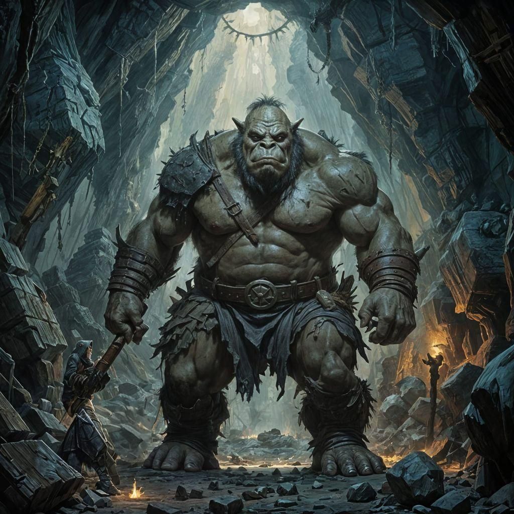 Ogre Berserker in Menacing Fantasy Oil Painting