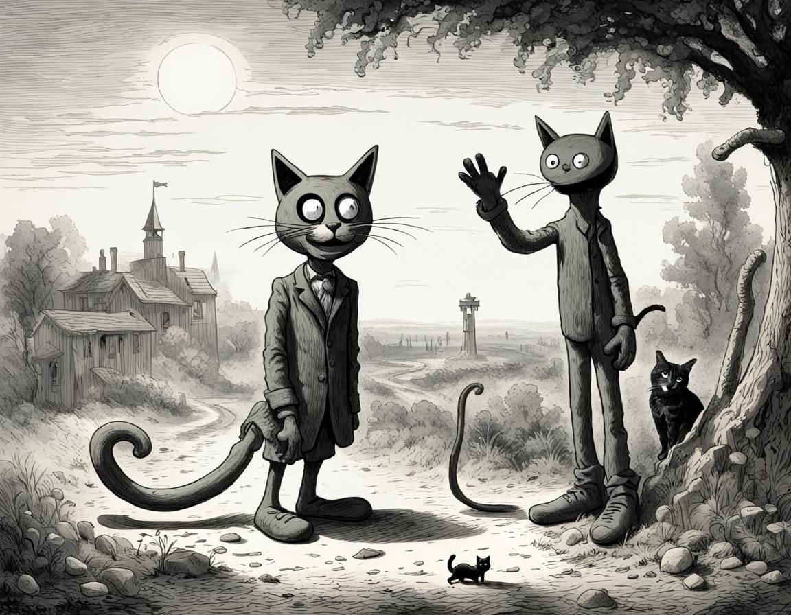 Gumby Cartoon with Cat in Horror Style
