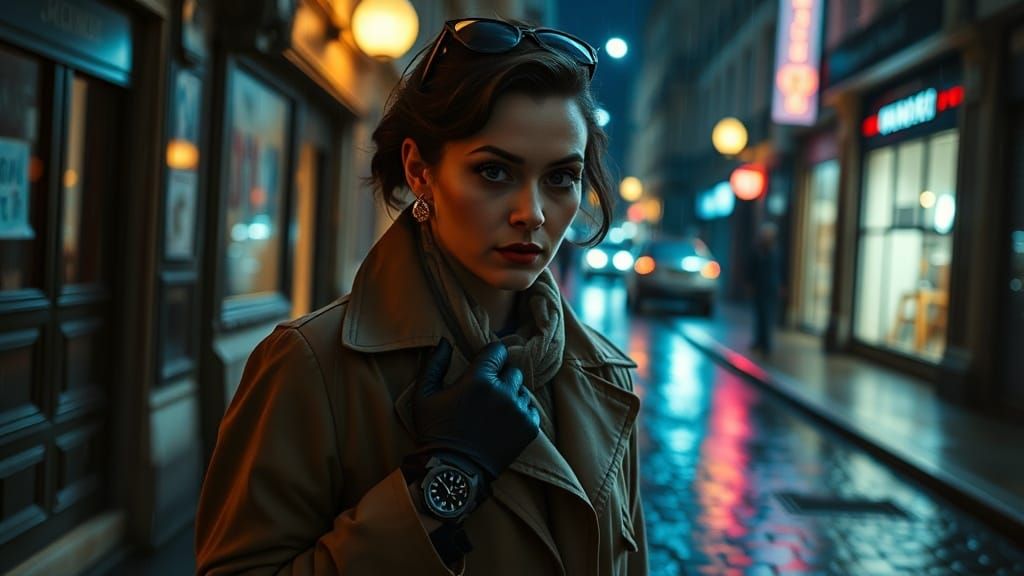 Retro-Futuristic Spy Noir Portrait of Agent Genevieve