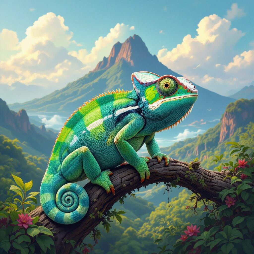 Translucent Chameleon Blending Seamlessly into Island Landsc...