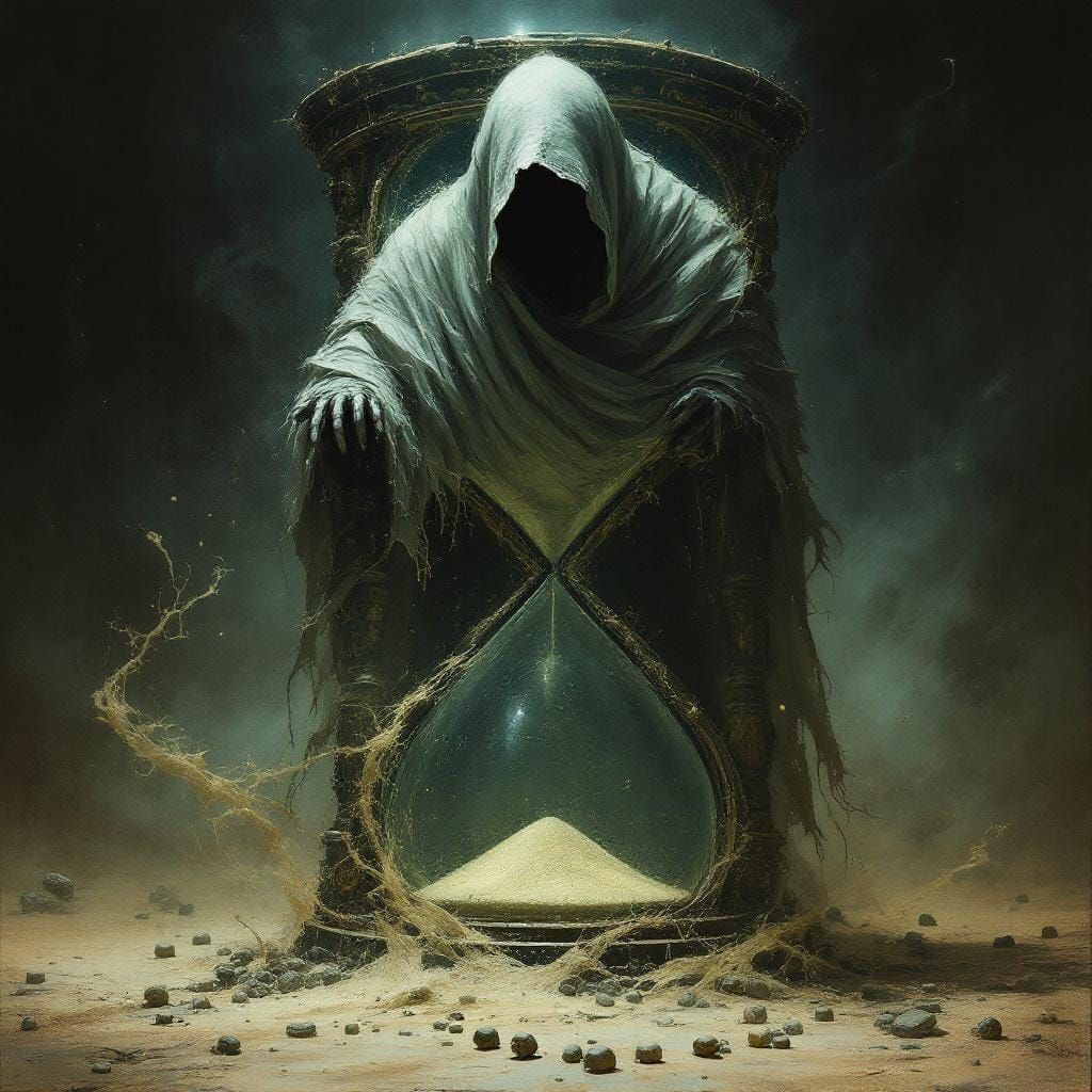 Ghost Trapped in Hourglass in Gothic Style