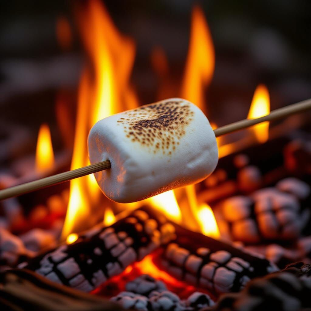 Perfectly Toasted Marshmallow Over Campfire