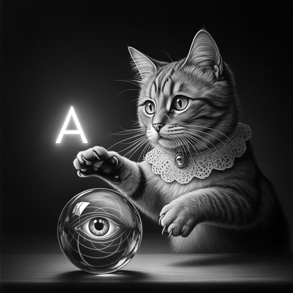 Ethereal Cat Contemplates Cybernetic Eye in M.C. Escher-Insp...