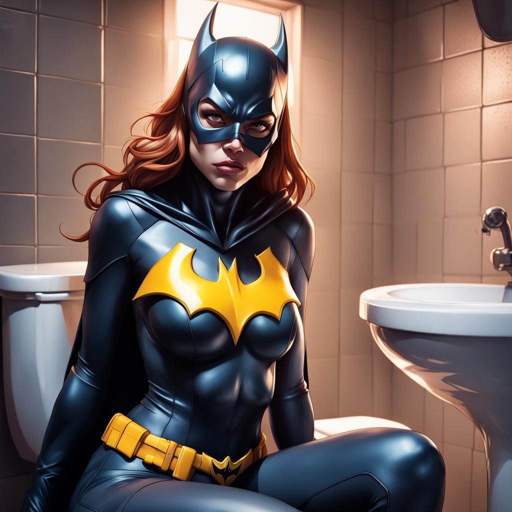 Batgirl on Toilet: Hyperdetailed Digital Art