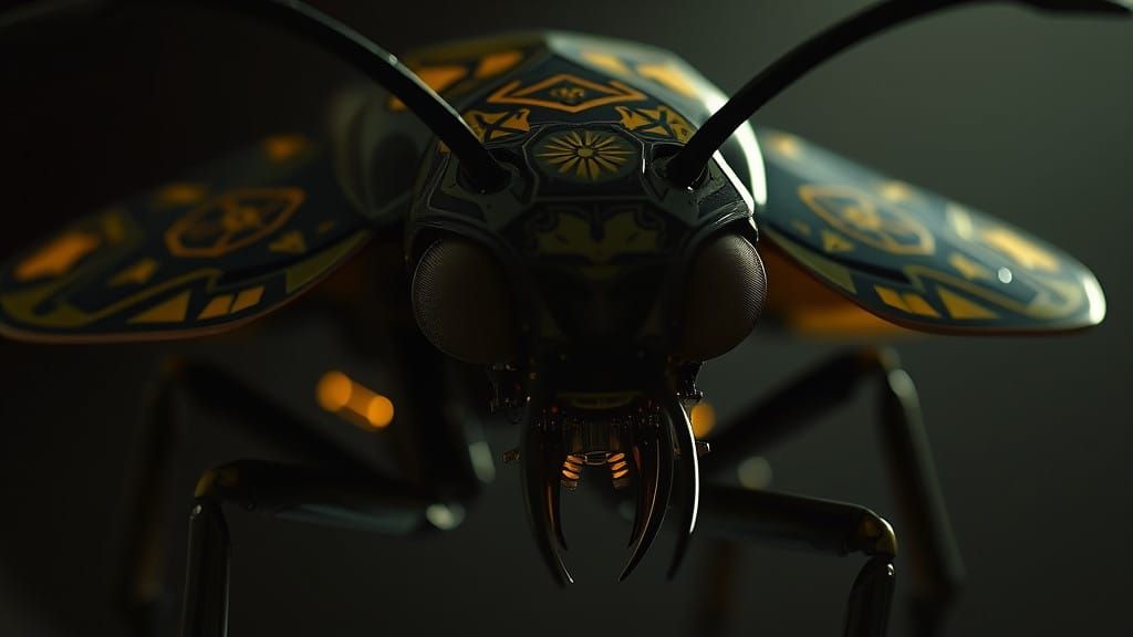 Surrealistic Alien Robot Insect in Ornate Ceramic Armor