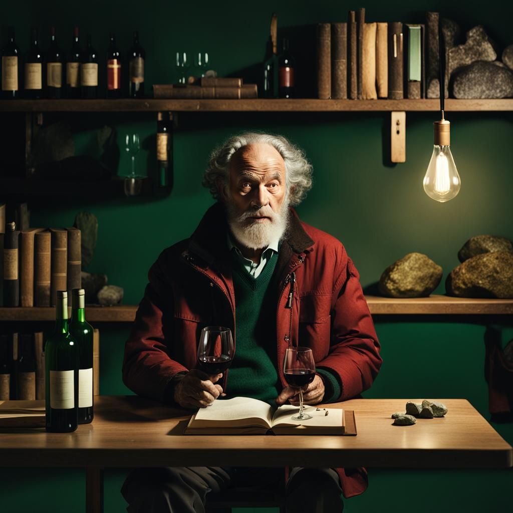 Elderly Man with Wine: Cinematic Still Life