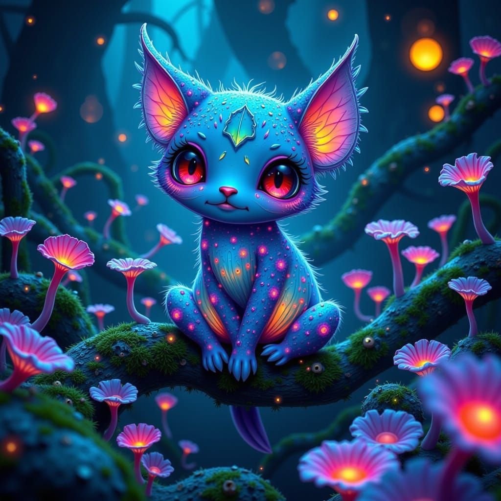 Bioluminescent Creature with Holographic Scales in Alien For...