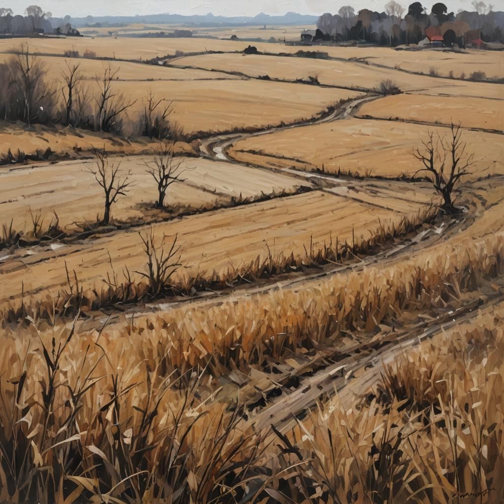 Oil Painting of Abandoned Farmland