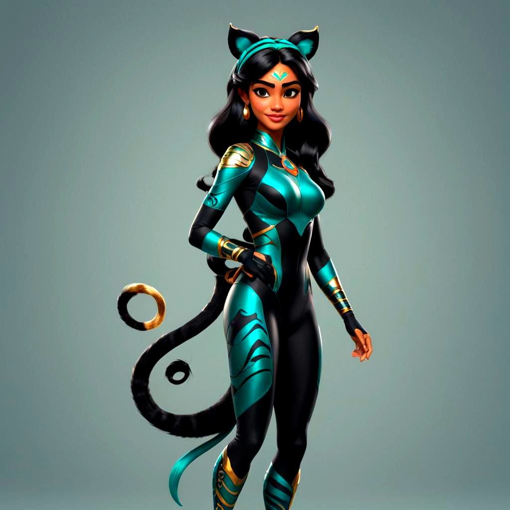 Jasmine as Black and Teal Tiger Superheroine
