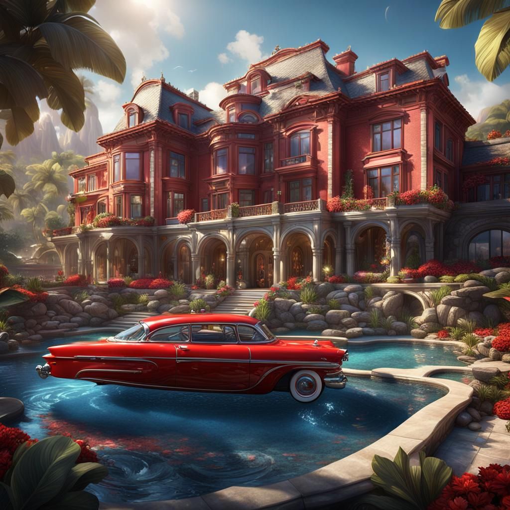 Wealthy Woman's Beach Mansion in Detailed Matte Painting