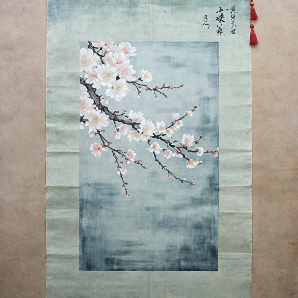 Botanical Watercolour with Kanji Calligraphy on Parchment