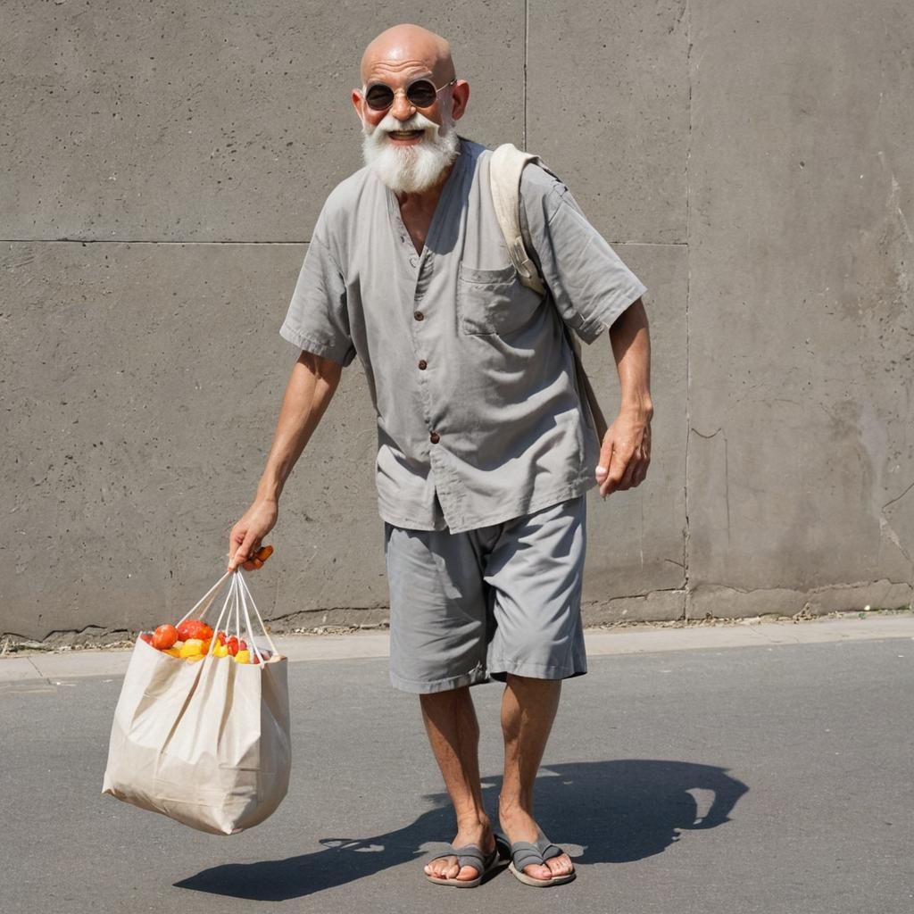 Elderly Man Effortlessly Carrying Cement Sacks