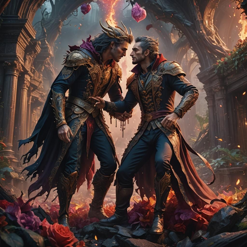Passionate Embrace: Intricate Fantasy Art