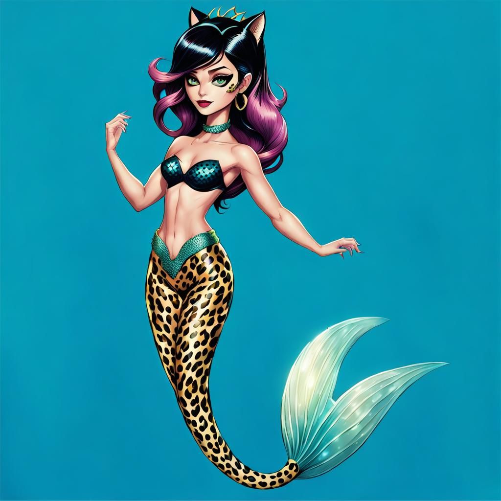 Catwoman as Mermaid with Leopard Tail