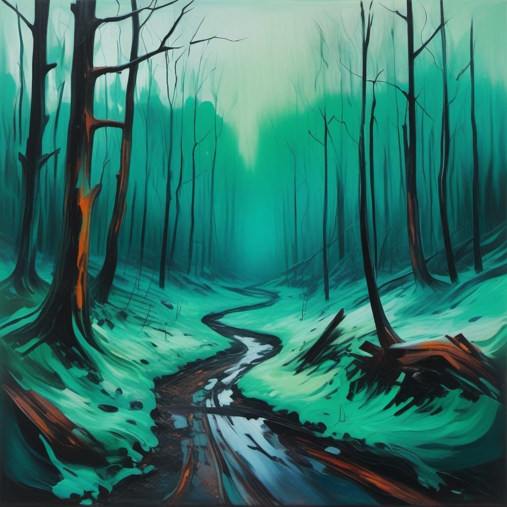 Haunting Winter Forest Landscape in Expressionist Style