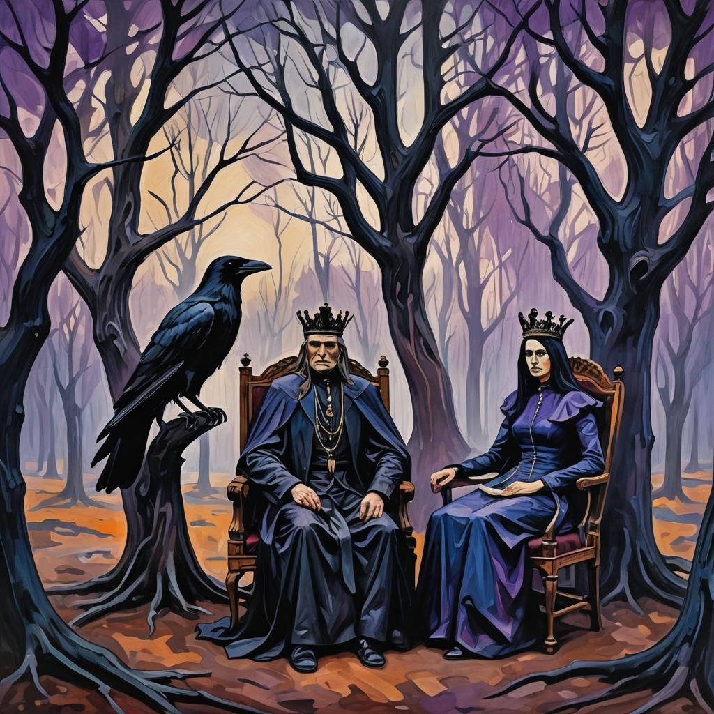 Crow King and Queen in Expressionist Style