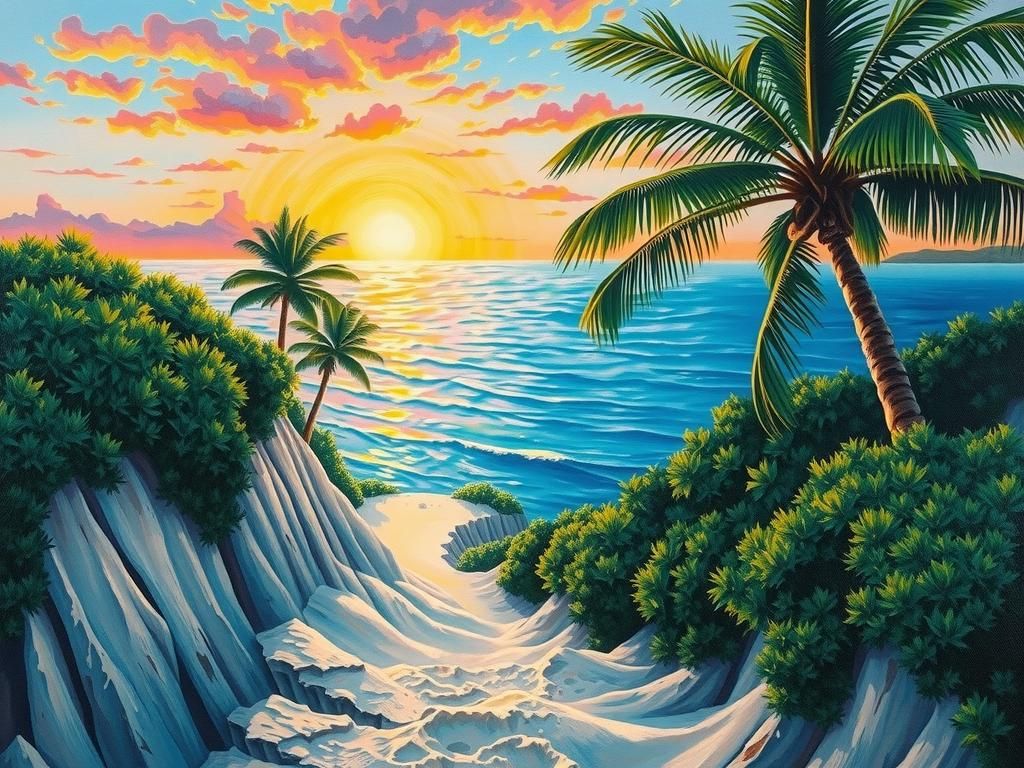 Coastal Path at Sunrise: Impasto Oil Painting