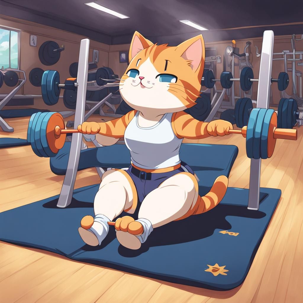 Cat Gym Wallpaper in Anime Style