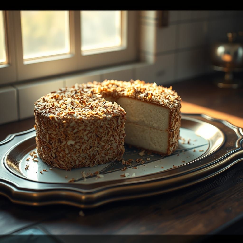 Decadent Coconut Cake in Cinematic Lighting