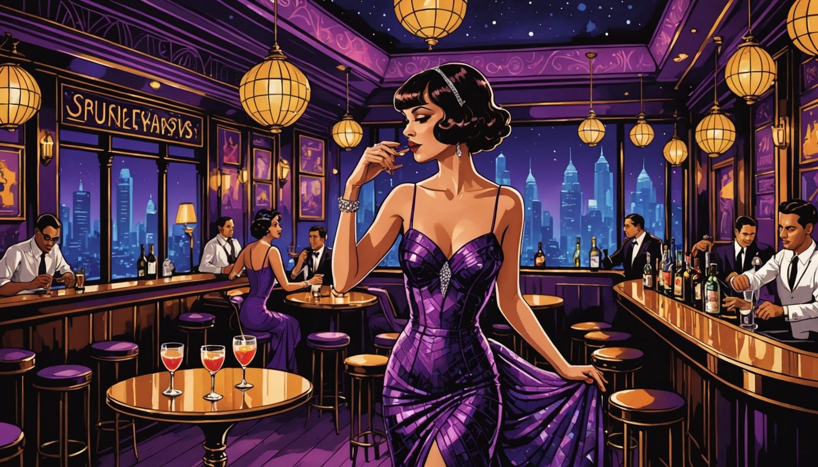 Mumbai Speakeasy with Flapper Girls in Alcohol Ink Style