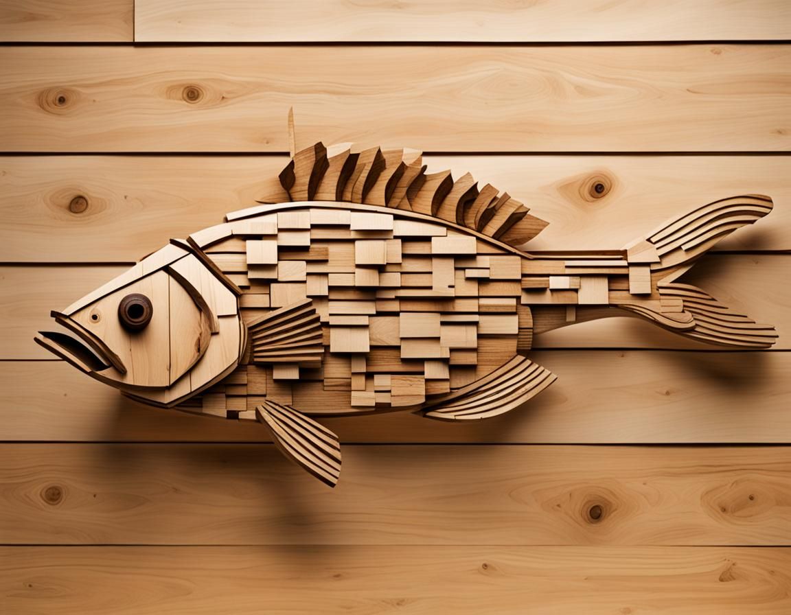 Wooden Fish Sculpture Made of Lumber