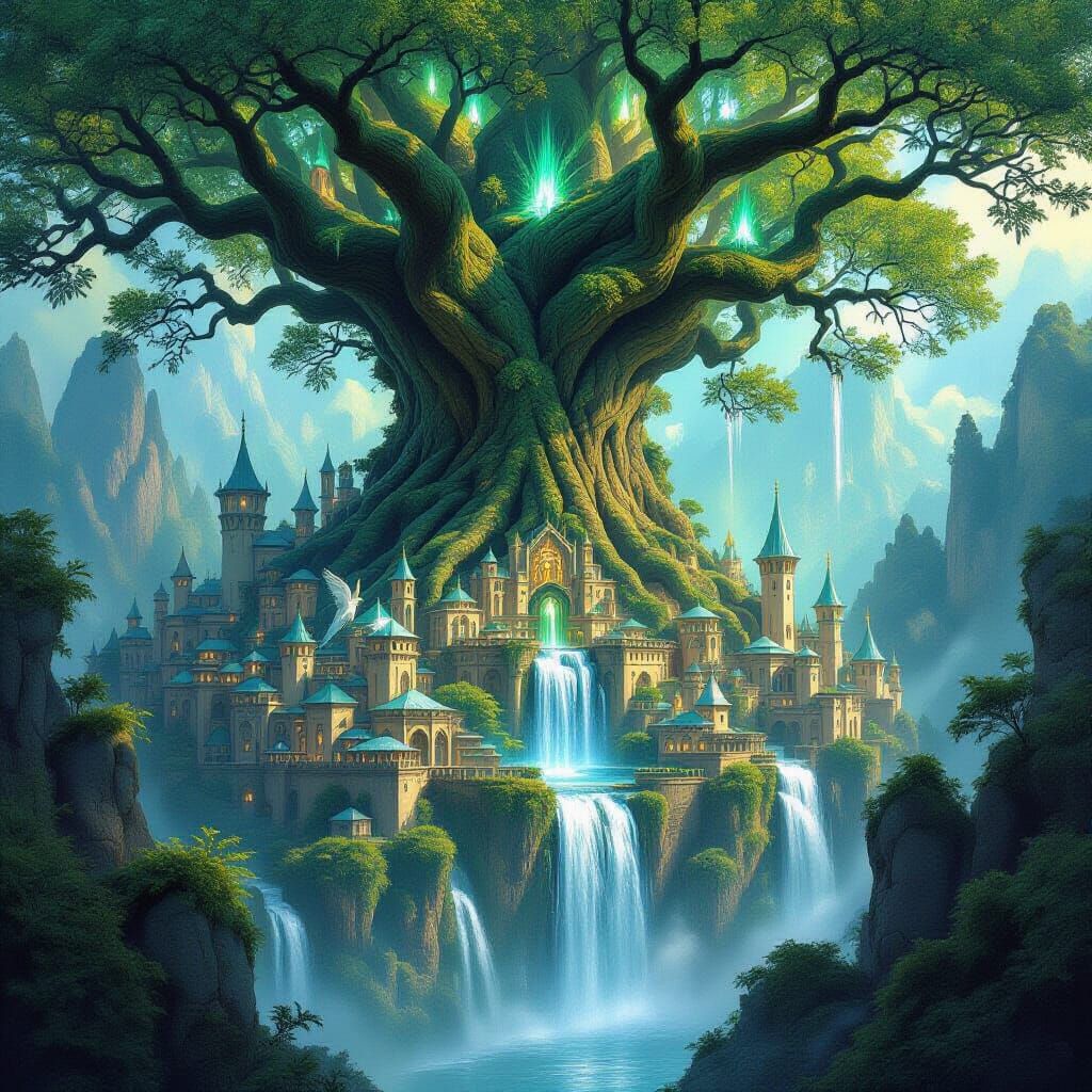 Enchanted Elven City in Magical Forest